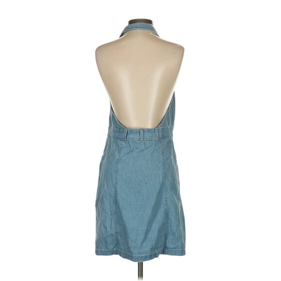 Free People Halter Denim Mini Dress – Medium – Button-Front, Open Back - Picture 7 of 12